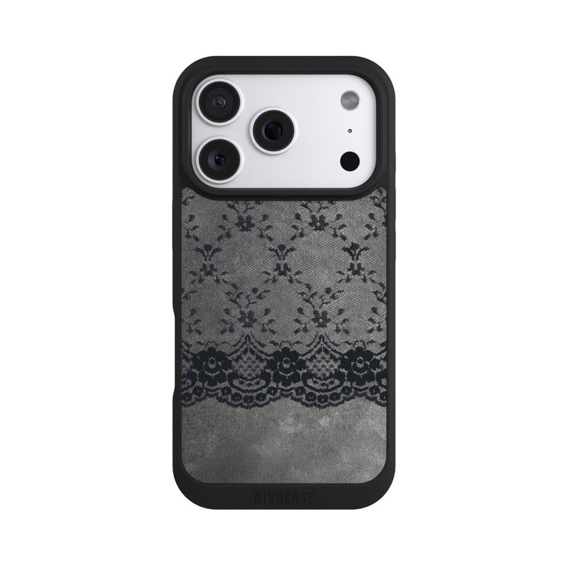 iPhone 18 Pro NIVOpure Motif de Dentelle Noire sur fond gris