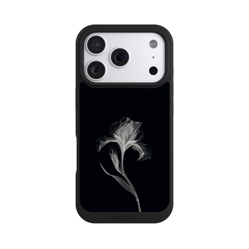 iPhone 18 Pro NIVOpure Fleur négative Gris sur noir avec IA