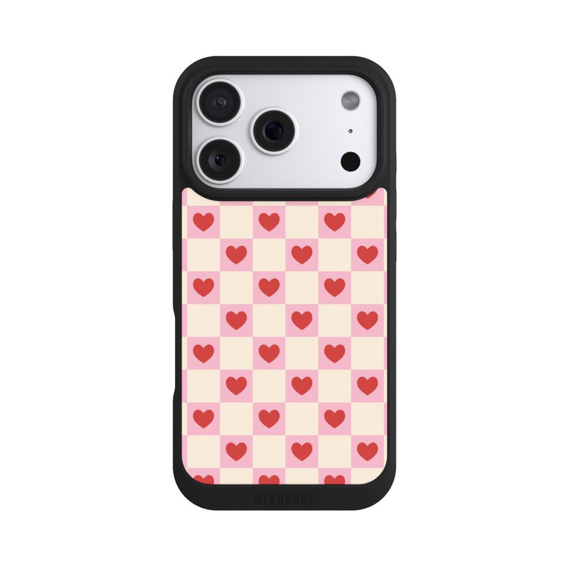iPhone 18 Pro NIVOpure Cœurs à Carreaux Roses Saint-Valentin