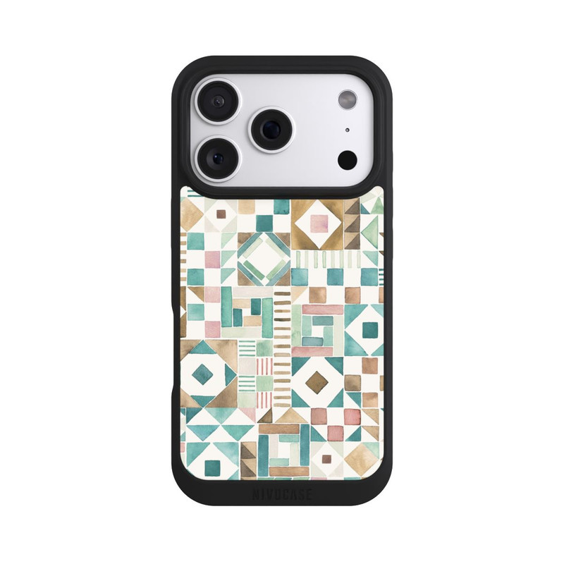 iPhone 18 Pro NIVOpure Geometric Blocks Retro Vintage Patchwork Green