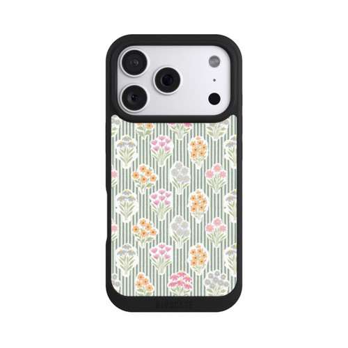 Apple iPhone 18 Pro NIVOpure Ditsy Flower Sticker Bouquets on Blue and Cream Pinstripes