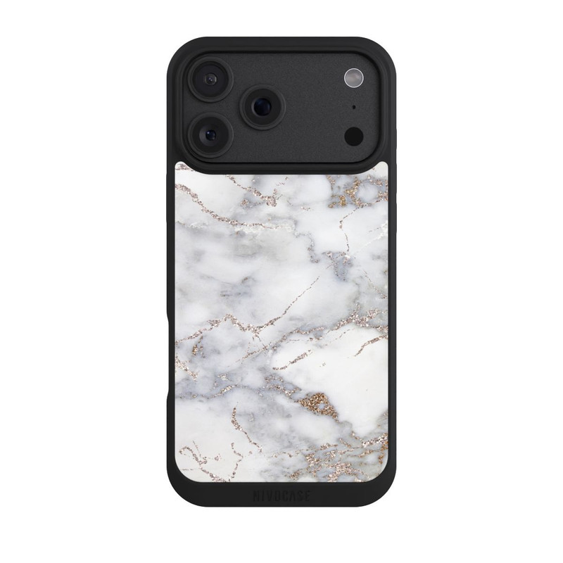 iPhone 18 Pro Max NIVOpure Marbre Argent Scintillant Look