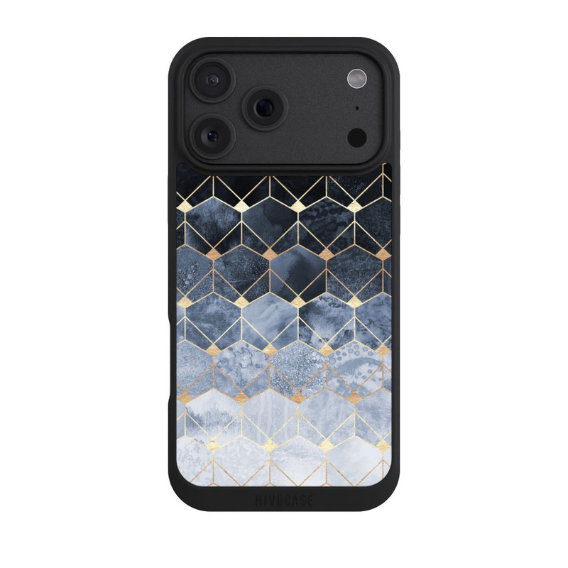 iPhone 18 Pro Max NIVOpure Blaue Sechsecke und Diamanten Golddruck