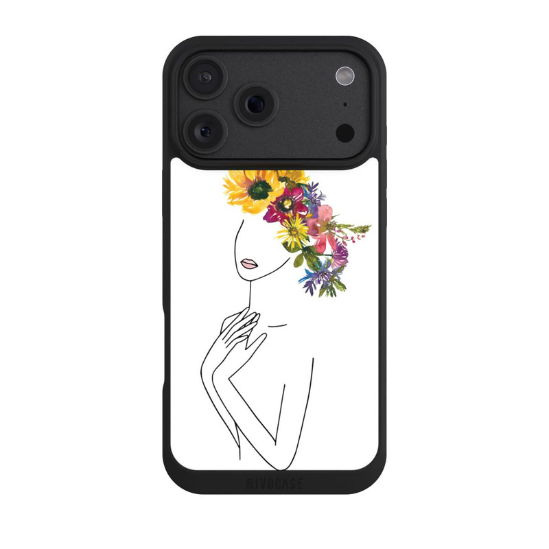 iPhone 18 Pro Max NIVOpure Line Art femme et couronne de fleurs