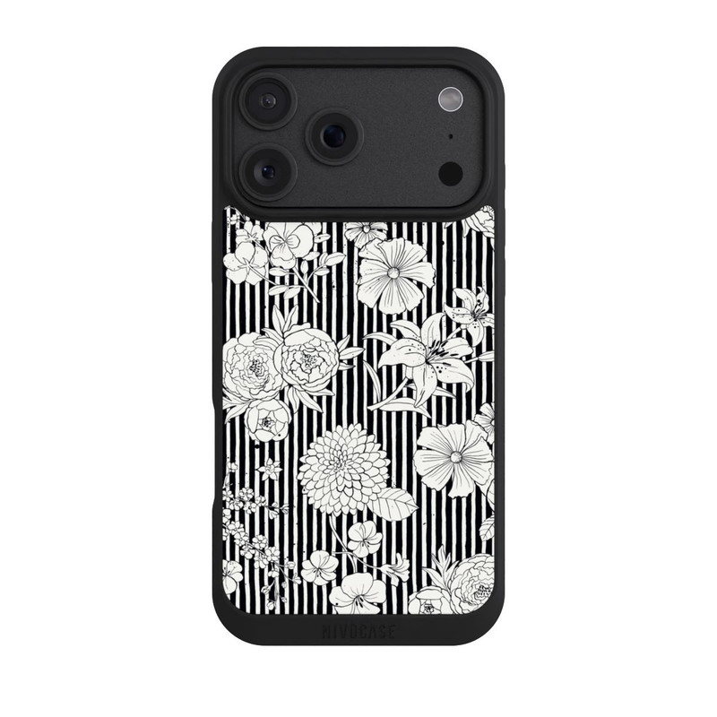 iPhone 18 Pro Max NIVOpure Blumen und Streifen Schwarz und Weiß