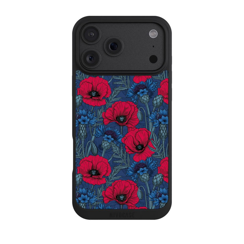 iPhone 18 Pro Max NIVOpure Coquelicots et bleuets sur fond bleu