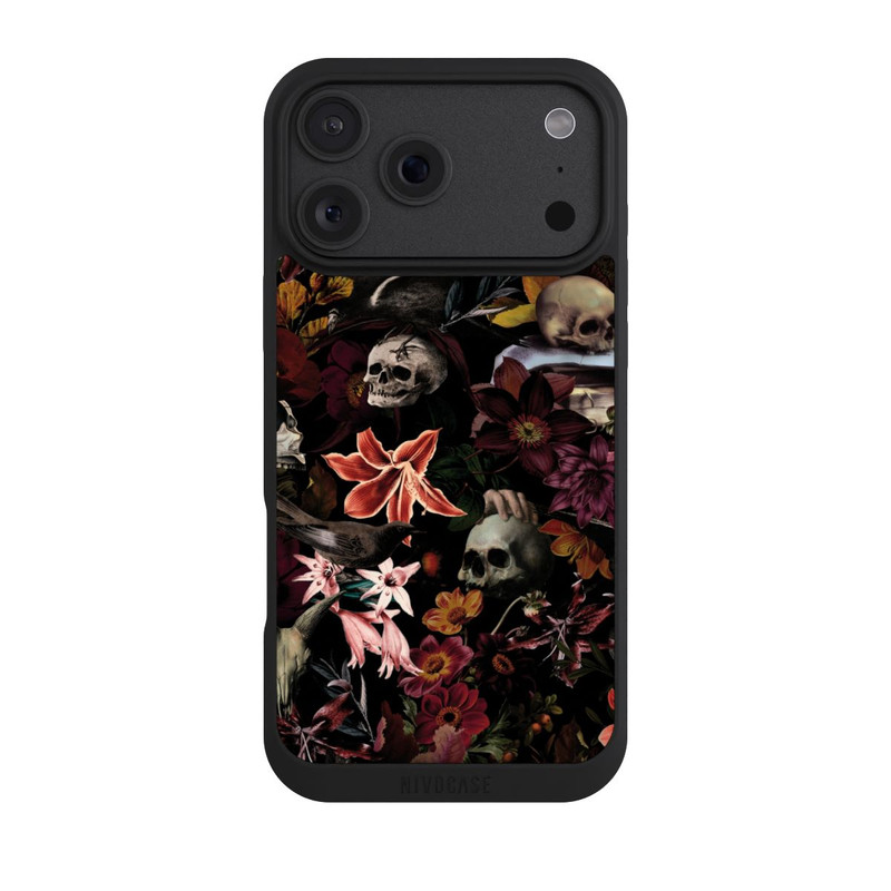 iPhone 18 Pro Max NIVOpure Crânes et fleurs sur fond sombre