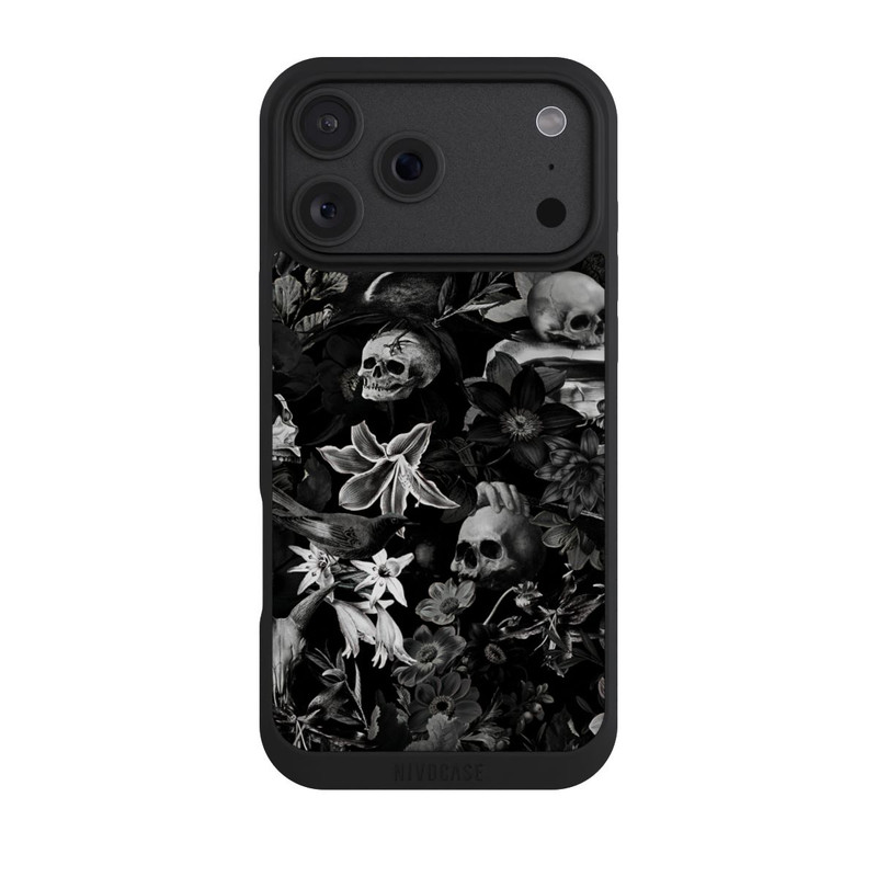 iPhone 18 Pro Max NIVOpure Crânes et fleurs sur fond noir