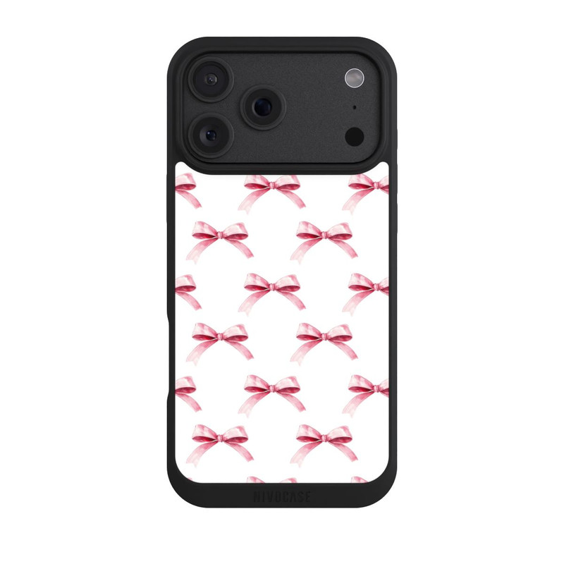 iPhone 18 Pro Max NIVOpure Motif Nœud Rose sur Fond Blanc