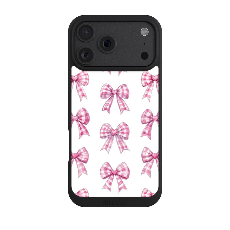 iPhone 18 Pro Max NIVOpure Pink Gingham Hearts and Bows avec IA