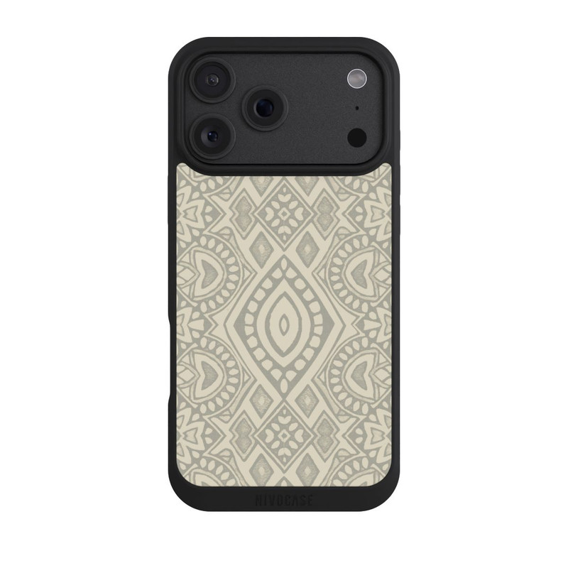 iPhone 18 Pro Max NIVOpure Boho Geometric Mosaic Pattern Neutral Grey and Beige