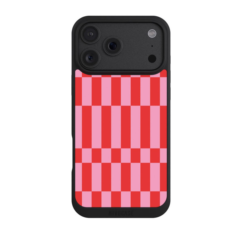 iPhone 18 Pro Max NIVOpure Checked Abstract Bold Coral Red and Pink Color Block