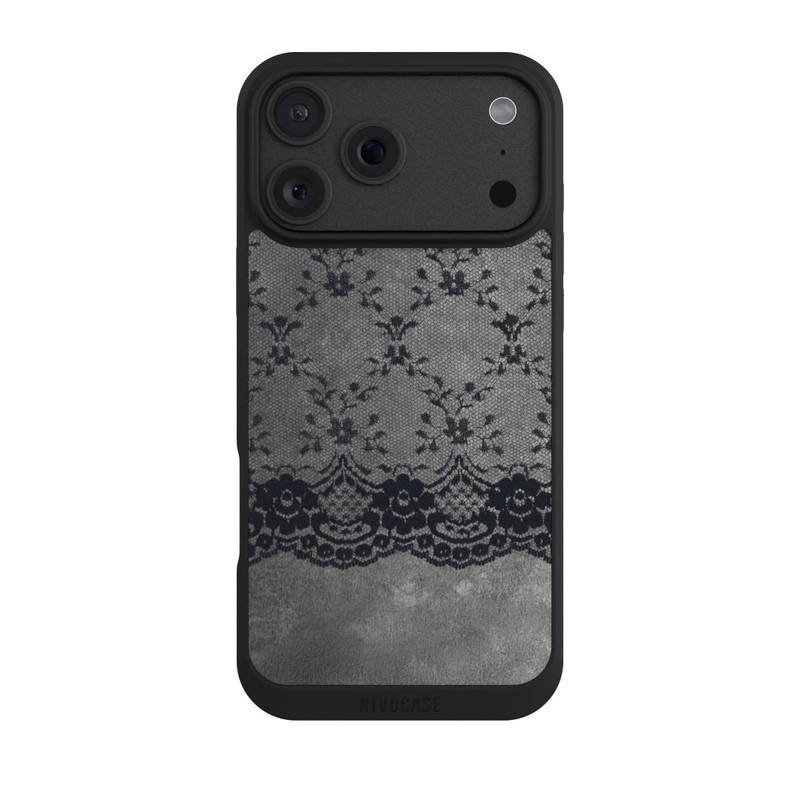 iPhone 18 Pro Max NIVOpure Motif de Dentelle Noire sur fond gris