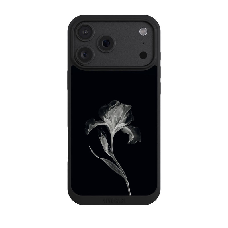 iPhone 18 Pro Max NIVOpure Fleur négative Gris sur noir avec IA