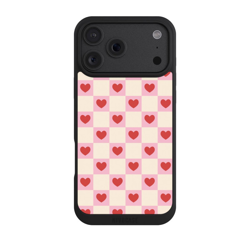 iPhone 18 Pro Max NIVOpure Rosa Kariertes Herzmuster Valentinstag
