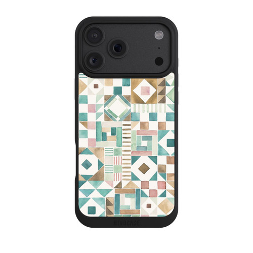 Apple iPhone 18 Pro Max NIVOpure Geometric Blocks Retro Vintage Patchwork Green