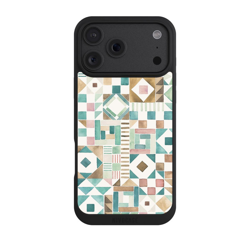 iPhone 18 Pro Max NIVOpure Geometric Blocks Retro Vintage Patchwork Green