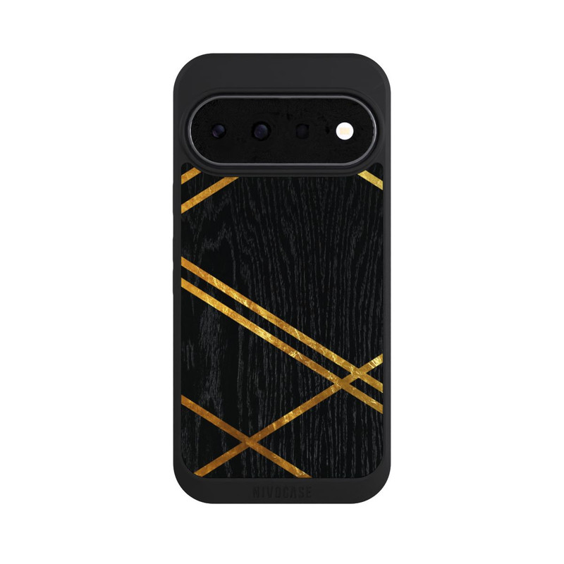 Pixel 11 NIVOpure Schwarzes geometrisches Muster Goldene Streifen