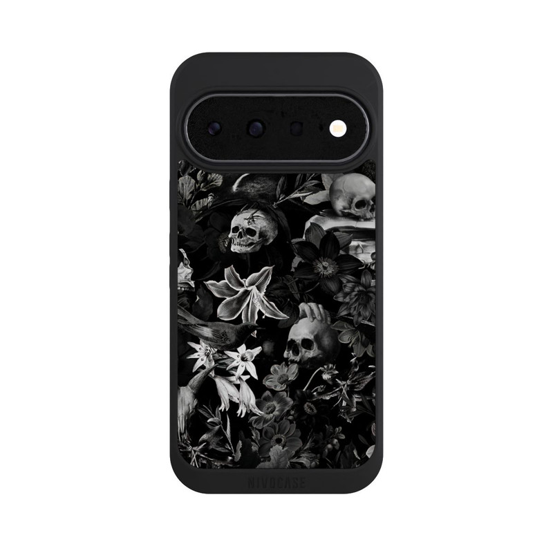 Pixel 11 NIVOpure Crânes et fleurs sur fond noir