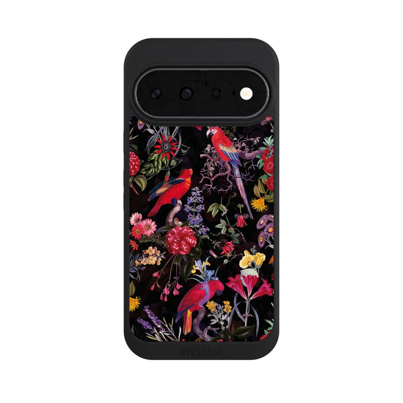 Pixel 11 NIVOpure Dunkle Blumen und Papageien