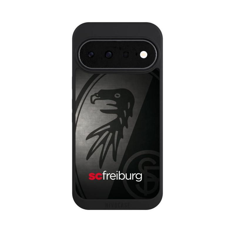 Pixel 11 NIVOpure Dot Metall Hintergrund mit dem Schriftzug SC Freiburg