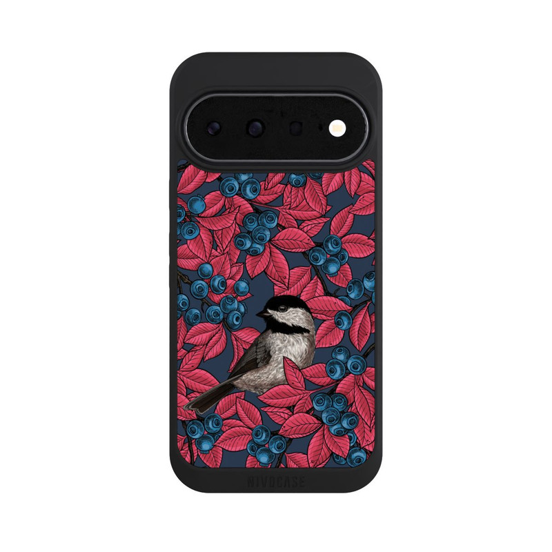 Pixel 11 NIVOpure Blaubeeren und Vögel auf Navy