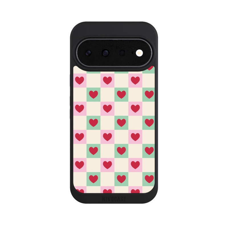 Pixel 11 NIVOpure Karomuster Herzen Rosa und Grün Valentinstag