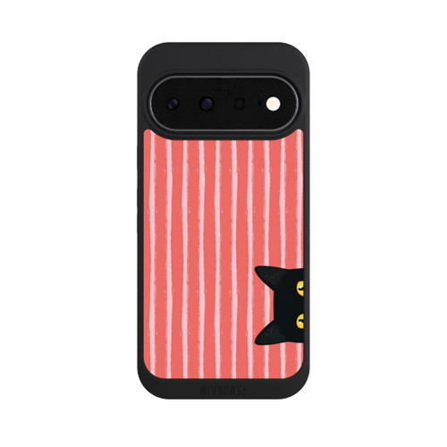 Google Pixel 11 NIVOpure Chat noir sur fond rayé orange