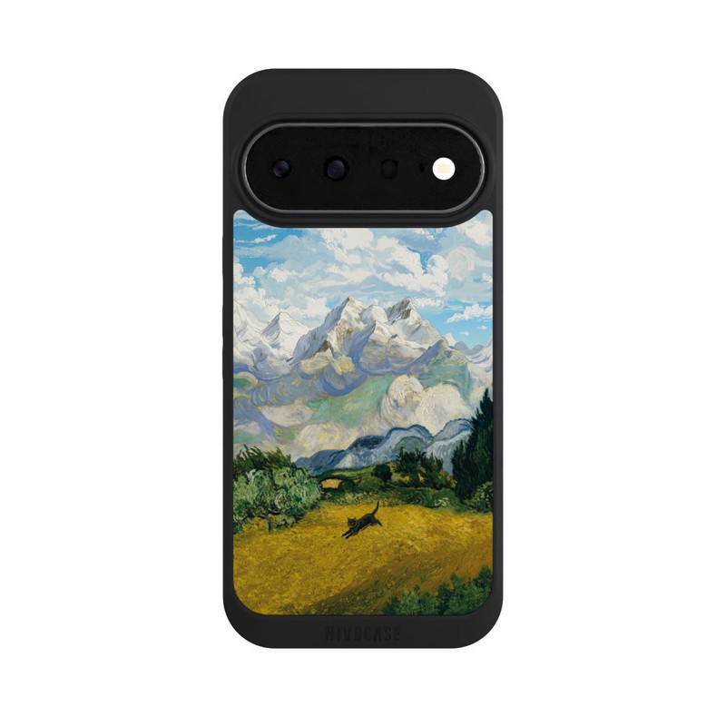 Pixel 11 NIVOpure Weizenfeld mit Zypressen von van Gogh mit Katze mit KI