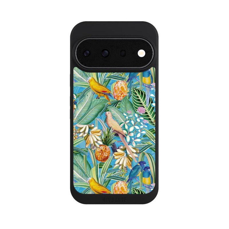 Pixel 11 Pro NIVOpure Tropische Papageien auf blauer Tapete