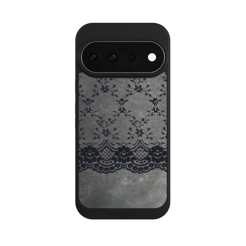 Pixel 11 Pro NIVOpure Schwarzes Spitzenmuster auf grauem Hintergrund