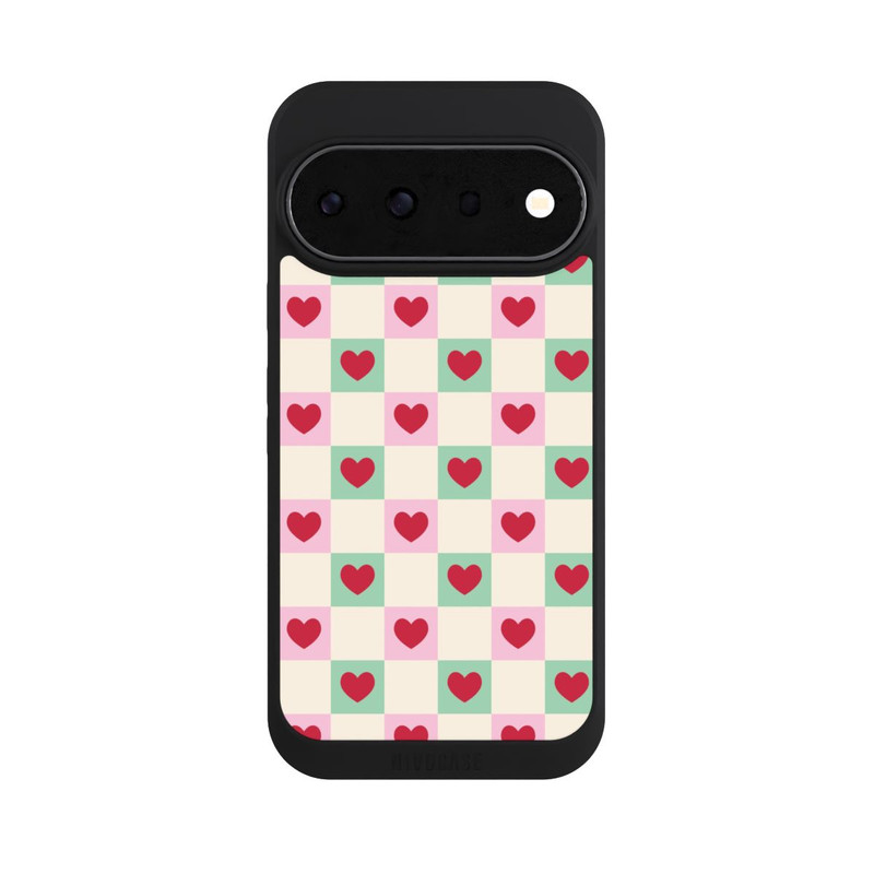 Pixel 11 Pro NIVOpure Cœurs à Carreaux Rose et Vert Saint-Valentin