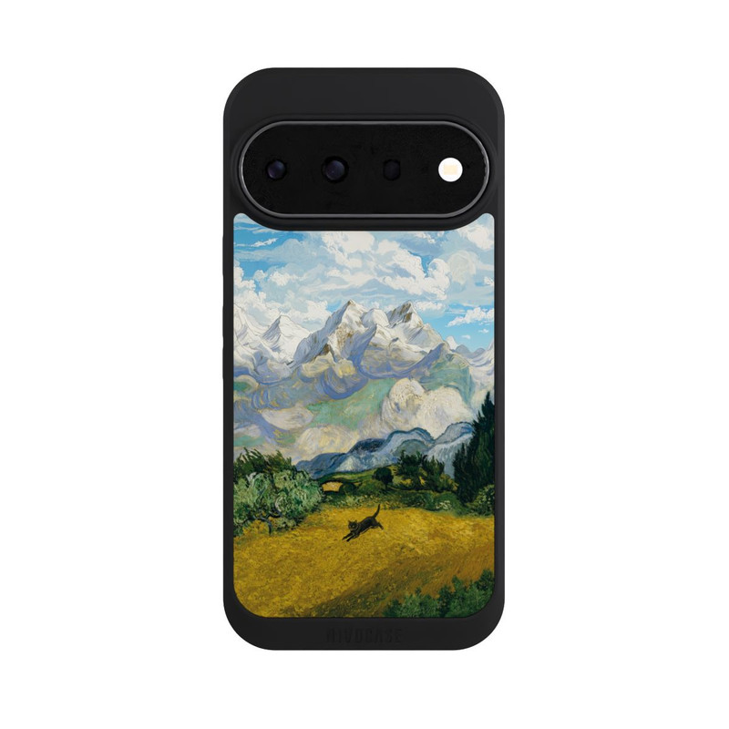 Pixel 11 Pro NIVOpure Weizenfeld mit Zypressen von van Gogh mit Katze mit KI