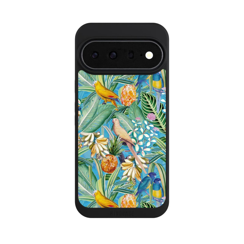 Pixel 11 Pro XL NIVOpure Tropische Papageien auf blauer Tapete