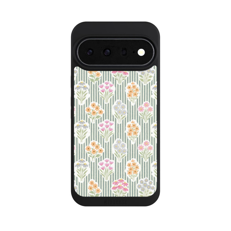 Pixel 11 Pro XL NIVOpure Ditsy Flower Sticker Bouquets on Blue and Cream Pinstripes
