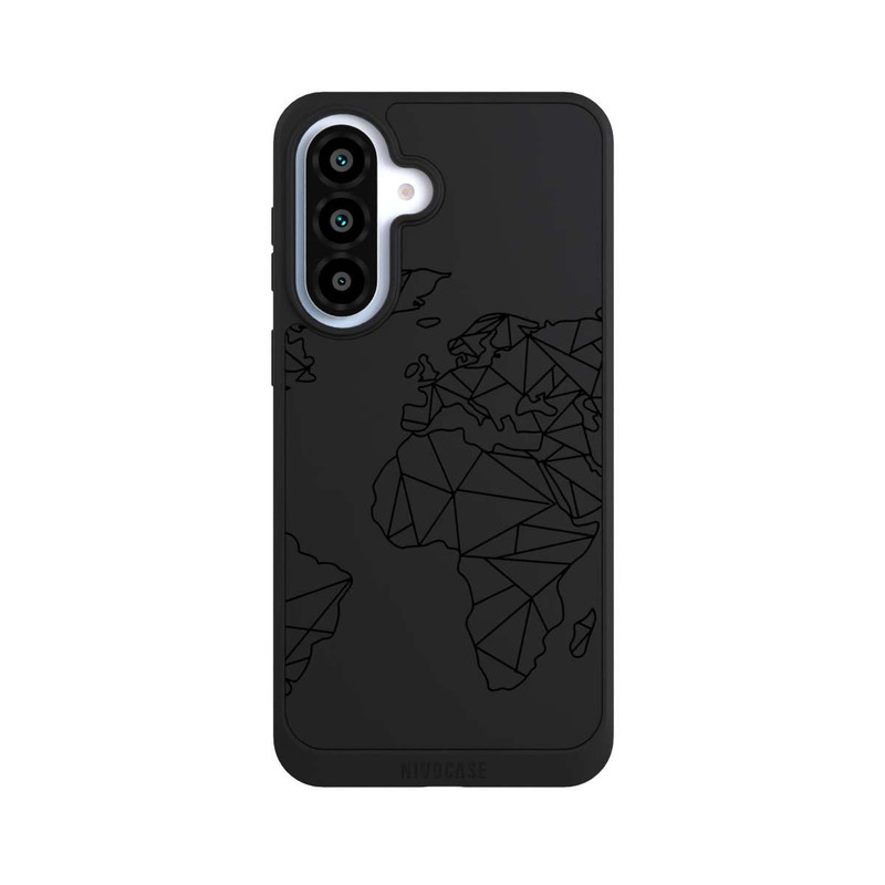 Galaxy A37 5G NIVOpure Polygon Weltkarte Schwarz ohne Hintergrund