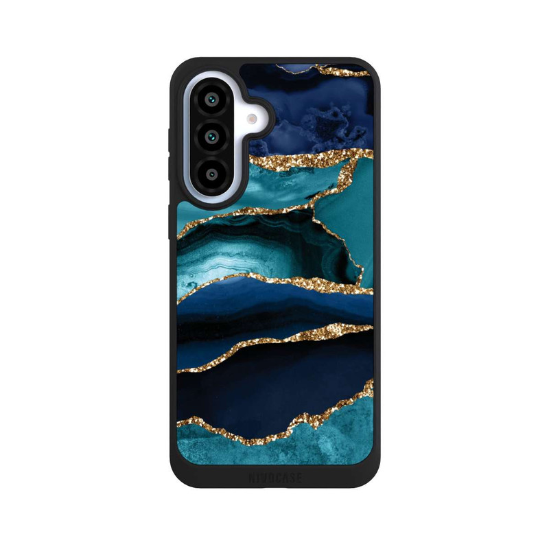 Galaxy A37 5G NIVOpure Dark and Light Blue Marble Gold Glitter Look