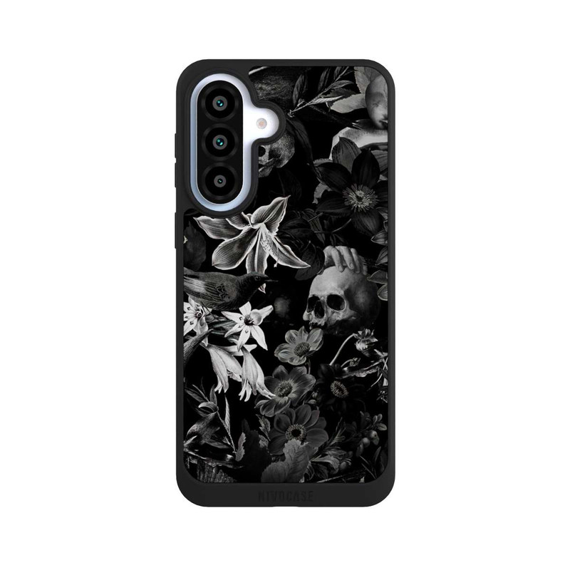 Galaxy A37 5G NIVOpure Totenköpfe und Blumen auf schwarzem Hintergrund