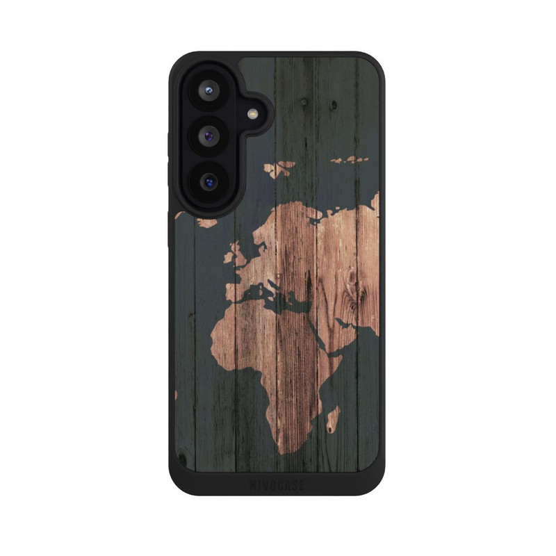 Galaxy S26 FE NIVOpure Carte du Monde Effet bois