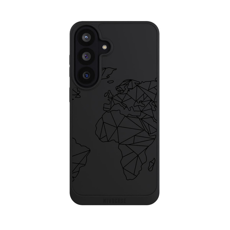 Galaxy S26 FE NIVOpure Polygon Weltkarte Schwarz ohne Hintergrund