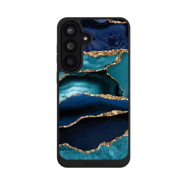 Galaxy S26 FE NIVOpure Dark and Light Blue Marble Gold Glitter Look