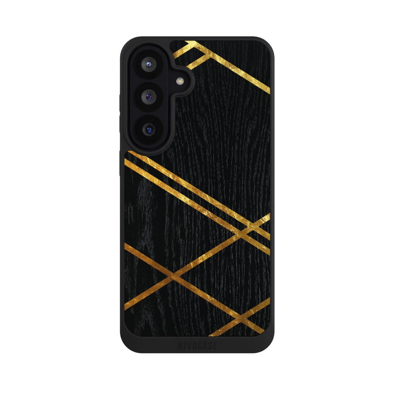 Galaxy S26 FE NIVOpure Schwarzes geometrisches Muster Goldene Streifen