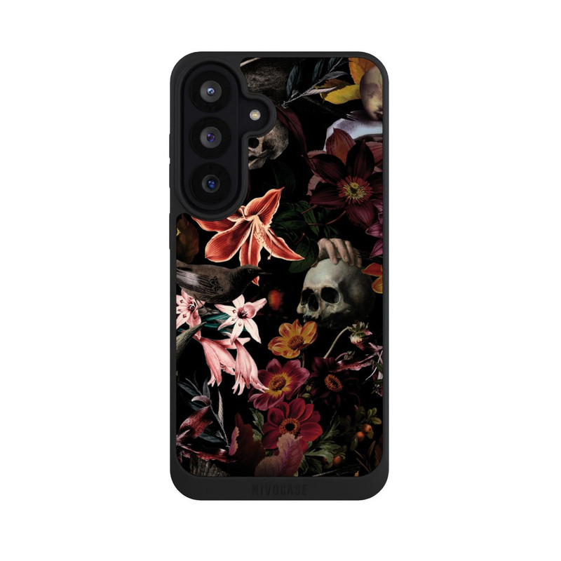 Galaxy S26 FE NIVOpure Totenköpfe und Blumen auf dunklem Hintergrund