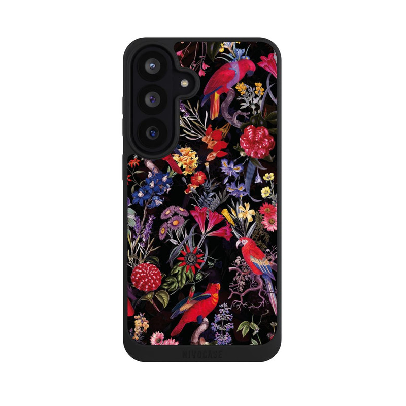 Galaxy S26 FE NIVOpure Dunkle Blumen und Papageien