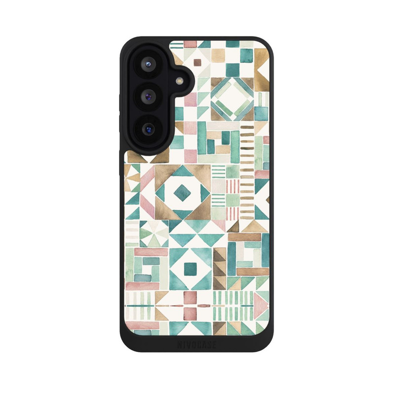 Galaxy S26 FE NIVOpure Geometric Blocks Retro Vintage Patchwork Green