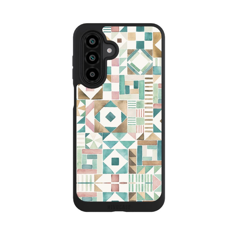 Galaxy A18 5G NIVOpure Geometric Blocks Retro Vintage Patchwork Green