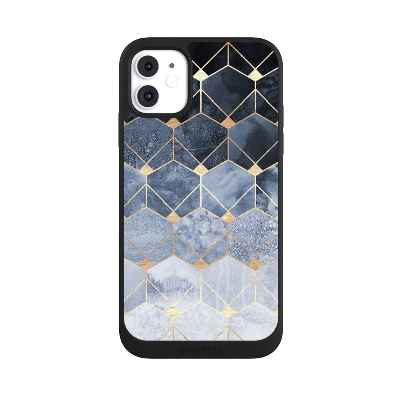 iPhone 11 NIVOpure Blue Hexagons And Diamonds Gold Print