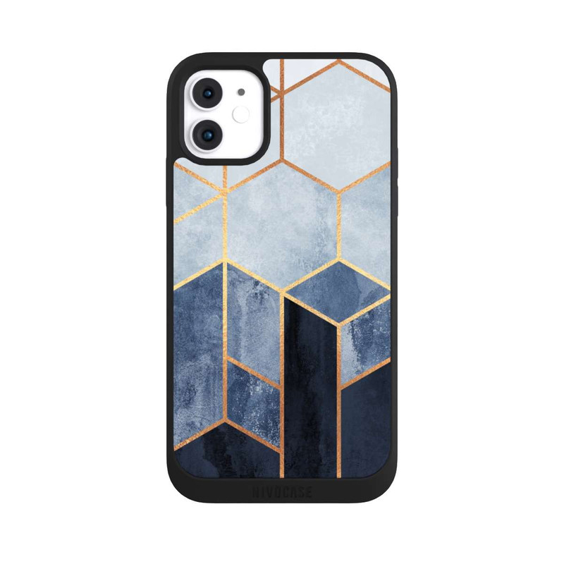 iPhone 11 NIVOpure Soft Blue Hexagons Gold Print