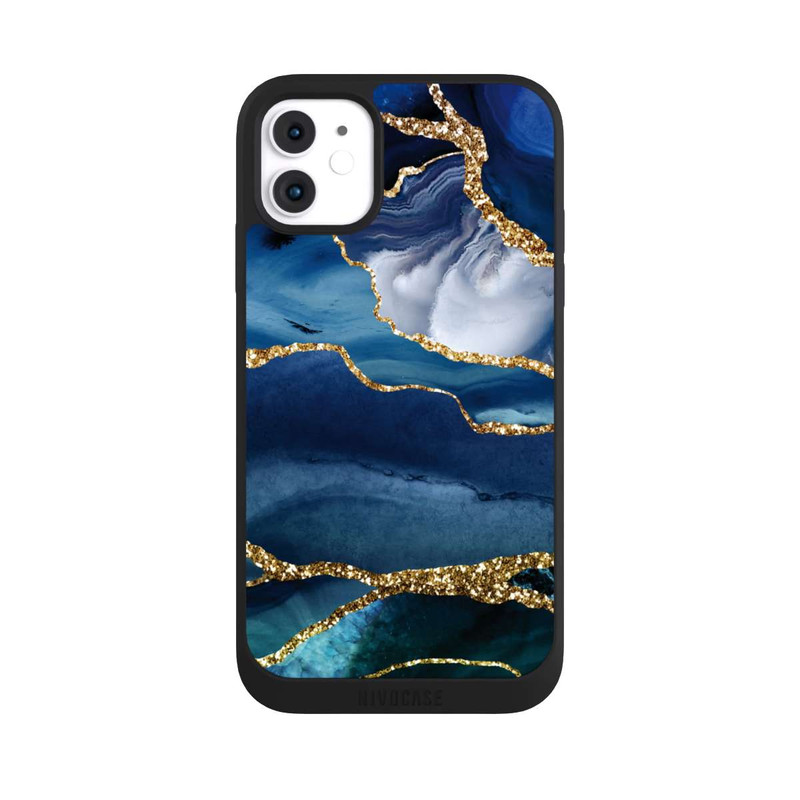 iPhone 11 NIVOpure  Blauer Marmor Gold Glitzer Look