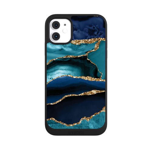 Apple iPhone 11 NIVOpure Dark and Light Blue Marble Gold Glitter Look